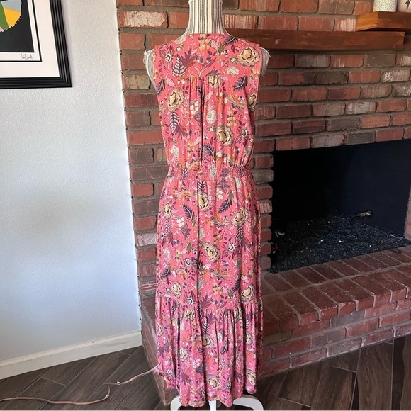 Evereve Brielle Sleeveless Floral Midi Dress in Coral Sz M - Picture 10 of 13